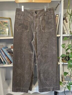 Quince Wide-Leg Brushed Corduroy Cropped Pants Brown Size 8 Capsule Organic